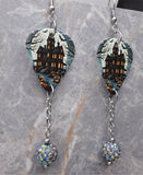 Haunted House Guitar Pick Earrings with Gray ABx2 Pave Bead Dangles