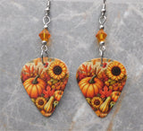 Autumnal Scene Guitar Pick Earrings with Orange Swarovski Crystals