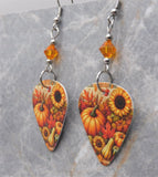 Autumnal Scene Guitar Pick Earrings with Orange Swarovski Crystals