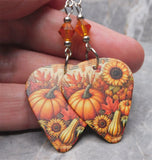 Autumnal Scene Guitar Pick Earrings with Orange Swarovski Crystals