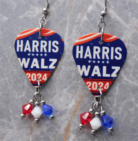 Harris and Walz 2024 Guitar Pick Earrings with Swarovski Crystal Dangles