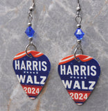 Harris and Walz 2024 Guitar Pick Earrings with Blue Swarovski Crystals