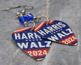 Harris and Walz 2024 Guitar Pick Earrings with Blue Swarovski Crystals