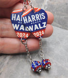 Harris Walz 2024 Guitar Pick Earrings with American Flag Pave Bead Dangles