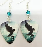 Hollywood Undead Guitar Pick Earrings with Teal Swarovski Crystals