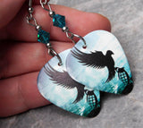 Hollywood Undead Guitar Pick Earrings with Teal Swarovski Crystals