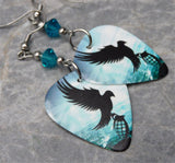Hollywood Undead Guitar Pick Earrings with Teal Swarovski Crystals
