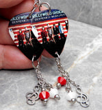 Hollywood Undead Desperate Measures Guitar Pick Earrings with Stainless Steel Treble Clef Charms and Swarovski Crystal Dangles