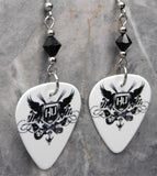 Hollywood Undead Logo on White Guitar Pick Earrings with Black Swarovski Crystals