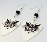 Hollywood Undead Logo on White Guitar Pick Earrings with Black Swarovski Crystals