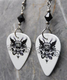 Hollywood Undead Logo on White Guitar Pick Earrings with Black Swarovski Crystals