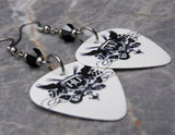 Hollywood Undead Logo on White Guitar Pick Earrings with Black Swarovski Crystals