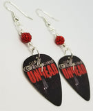 Hollywood Undead Guitar Pick Earrings with Red Pave Beads