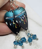 Hollywood Undead Swan Songs Guitar Pick Earrings with Indicolite Swarovski Crystal Dangles