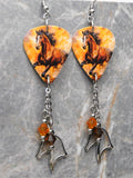 Running Horse Guitar Pick Earrings with Stainless Steel Horse Head Charm and Swarovski Crystal Dangles
