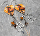 Running Horse Guitar Pick Earrings with Stainless Steel Horse Head Charm and Swarovski Crystal Dangles