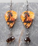 Running Horse Guitar Pick Earrings with Brown Swarovski Crystal Dangles