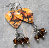 Running Horse Guitar Pick Earrings with Brown Swarovski Crystal Dangles