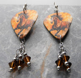 Running Horse Guitar Pick Earrings with Brown Swarovski Crystal Dangles