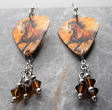 Running Horse Guitar Pick Earrings with Brown Swarovski Crystal Dangles