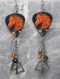 Horse Head Guitar Pick Earrings with Stainless Steel Horse Head Charm and Swarovski Crystal Dangles