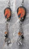 Horse Head Guitar Pick Earrings with Stainless Steel Horse Head Charm and Swarovski Crystal Dangles