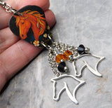 Horse Head Guitar Pick Earrings with Stainless Steel Horse Head Charm and Swarovski Crystal Dangles