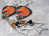 Horse Head Guitar Pick Earrings with Stainless Steel Horse Head Charm and Swarovski Crystal Dangles