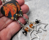 Horse Head Guitar Pick Earrings with Stainless Steel Horse Head Charm and Swarovski Crystal Dangles