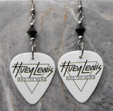 Huey Lewis and the News Guitar Pick Earrings with Black Swarovski Crystals
