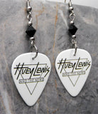Huey Lewis and the News Guitar Pick Earrings with Black Swarovski Crystals