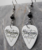 Huey Lewis and the News Guitar Pick Earrings with Black Swarovski Crystals