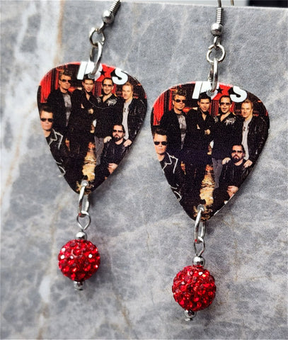 Inxs Guitar Pick Earrings with Red Pave Bead Dangles