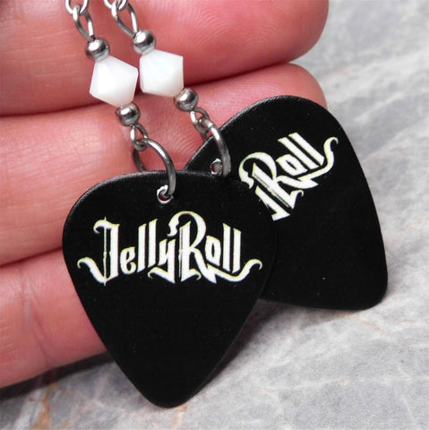 Jelly Roll Black Guitar Pick Earrings with White Swarovski Crystals