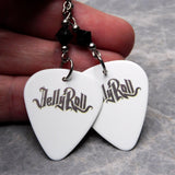 Jelly Roll White Guitar Pick Earrings with Black Swarovski Crystals