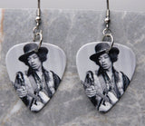 Black and White Jimi Hendrix in a Hat Guitar Pick Earrings