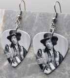 Black and White Jimi Hendrix in a Hat Guitar Pick Earrings