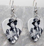 Black and White Jimi Hendrix in a Hat Guitar Pick Earrings