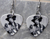 Black and White Jimi Hendrix in a Hat Guitar Pick Earrings