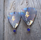 Jimi Hendrix Hazy Guitar Pick Earrings with Blue Crystal Charms
