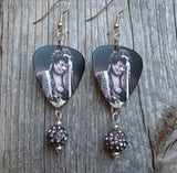 Jimi Hendrix Guitar Pick Earrings with Gray Pave Bead Dangles