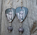 Jimi Hendrix Guitar Pick Earrings with Gray Pave Bead Dangles