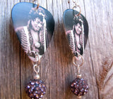 Jimi Hendrix Guitar Pick Earrings with Gray Pave Bead Dangles