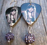 Jimi Hendrix Guitar Pick Earrings with Gray Pave Bead Dangles