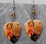 Jimi Hendrix Performing Guitar Pick Earrings with Copper Swarovski Crystals