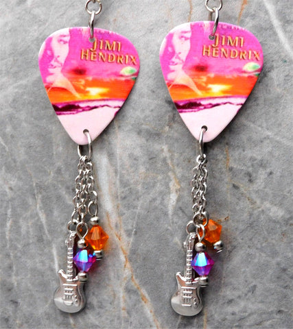 Jimi Hendrix First Rays of the Rising Sun Guitar Pick Earrings with Dangles
