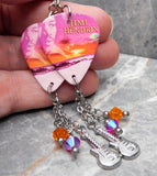 Jimi Hendrix First Rays of the Rising Sun Guitar Pick Earrings with Stainless Steel Guitar Charms and Swarovski Crystal Dangles