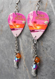 Jimi Hendrix First Rays of the Rising Sun Guitar Pick Earrings with Stainless Steel Guitar Charms and Swarovski Crystal Dangles