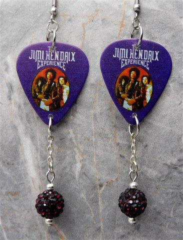 The Jimi Hendrix Experience Guitar Pick Earrings with Purple Pave Dangles