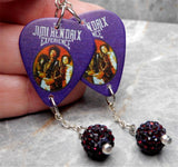The Jimi Hendrix Experience Guitar Pick Earrings with Purple Pave Dangles